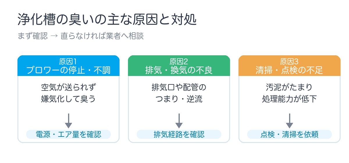 浄化槽の臭いの主な原因と対処（ブロワー・排気・清掃点検）